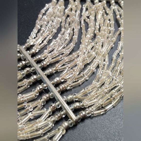 Vintage Clear Glass Beaded Beads Silver Waterfall Necklace Formal Party Bridal - Picture 12 of 16